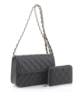 2in1 Quilted Crossbody Bag Wallet Set XB20141 BLACK